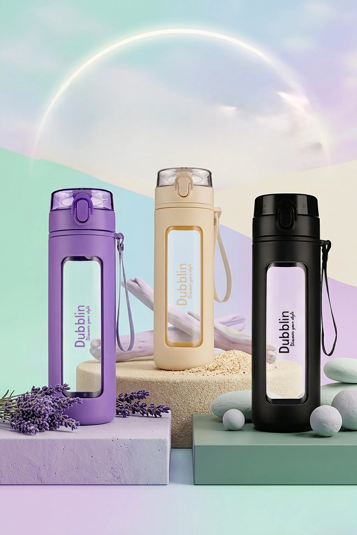 Dubblin Lime Glass Water Bottle 600 ml