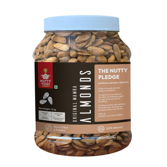 Nutty Yogi Mamra Almonds 1.2kgs jar No Additives Gluten Free Vegan Non GMO Nuts Dry Fruits