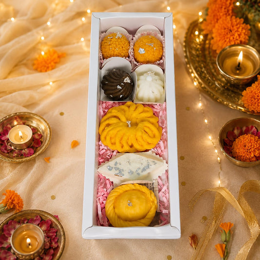 Candle Mansion Mithai Candle Gift Set of 7 Soy Wax Modak Laddu Kaju Katli Imarti