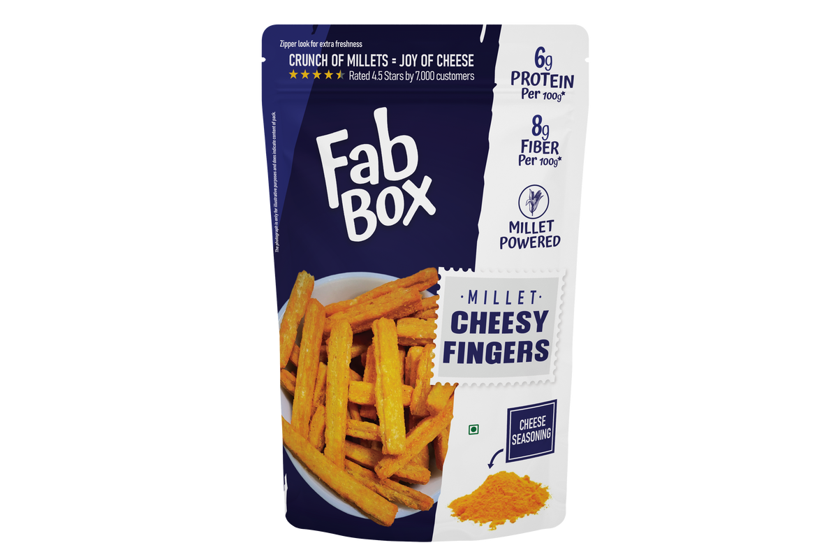 A bowl of golden Fabbox Millet Cheesy Fingers, perfectly baked and ready to eat, showing a crispy texture. - Image 2