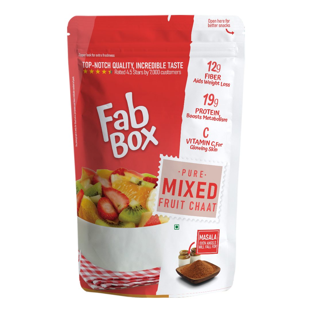 A vibrant close-up of Fabbox Exotic Fruits Mix Masala in a family pack, showcasing colorful dried fruits. - Image 2