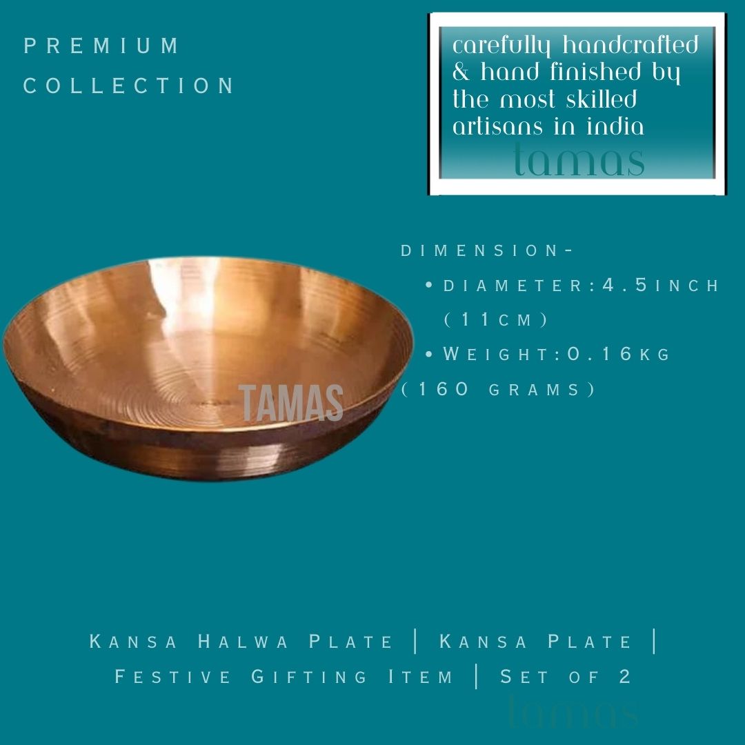 Tamas Kansa Halwa Plate | Kansa Plate | Festive Gifting Item | Set of 2 - PUSHMYCART
