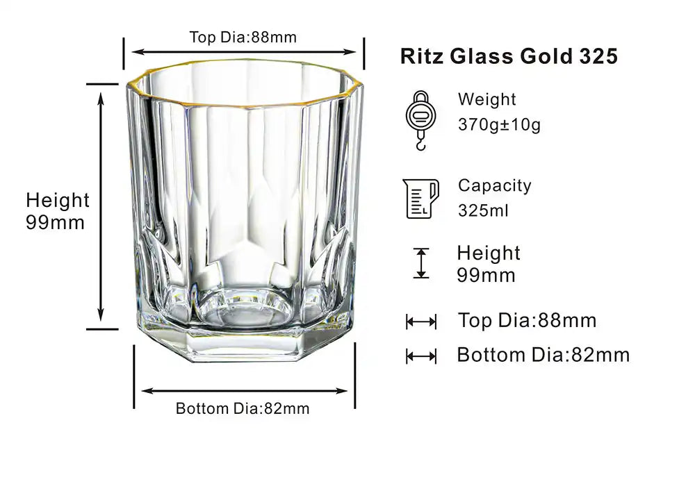 Dubblin Ritz Gold Whiskey Glass Set 325 ml
