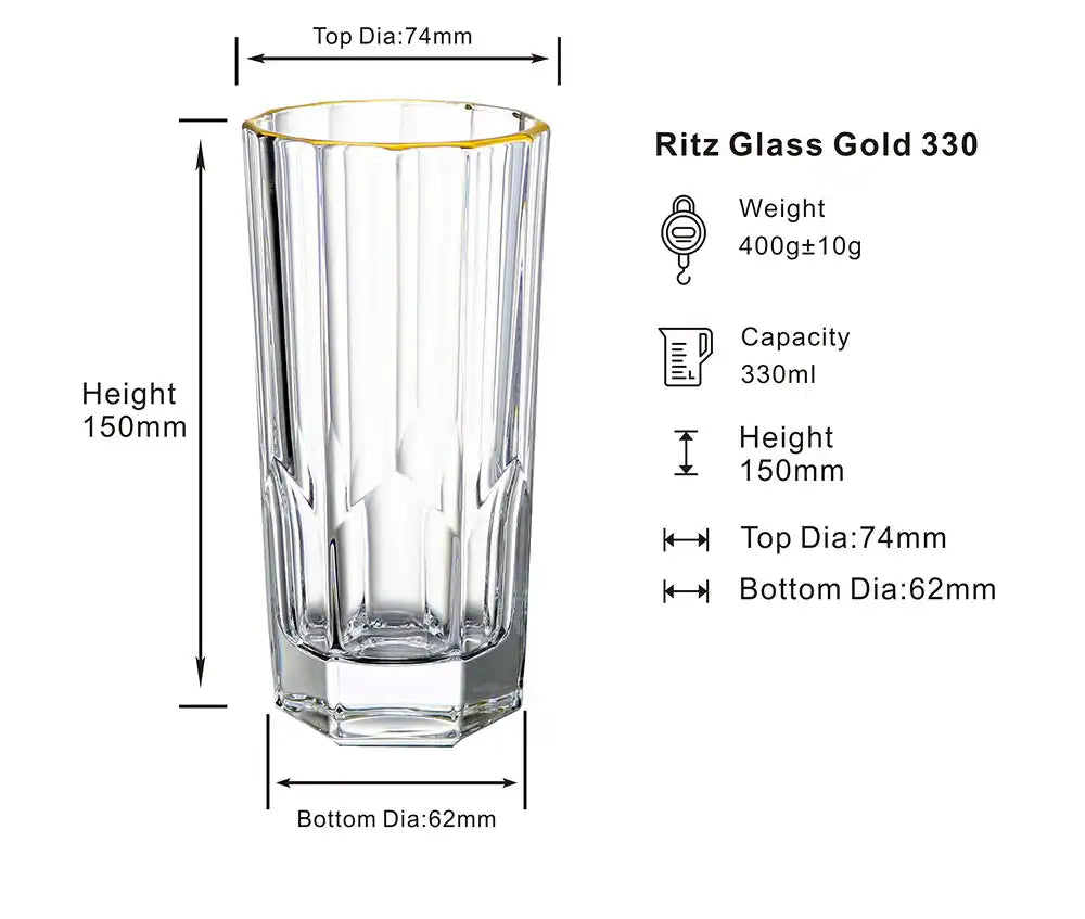 Dubblin Ritz Gold Mocktail Glass Set 330 ml