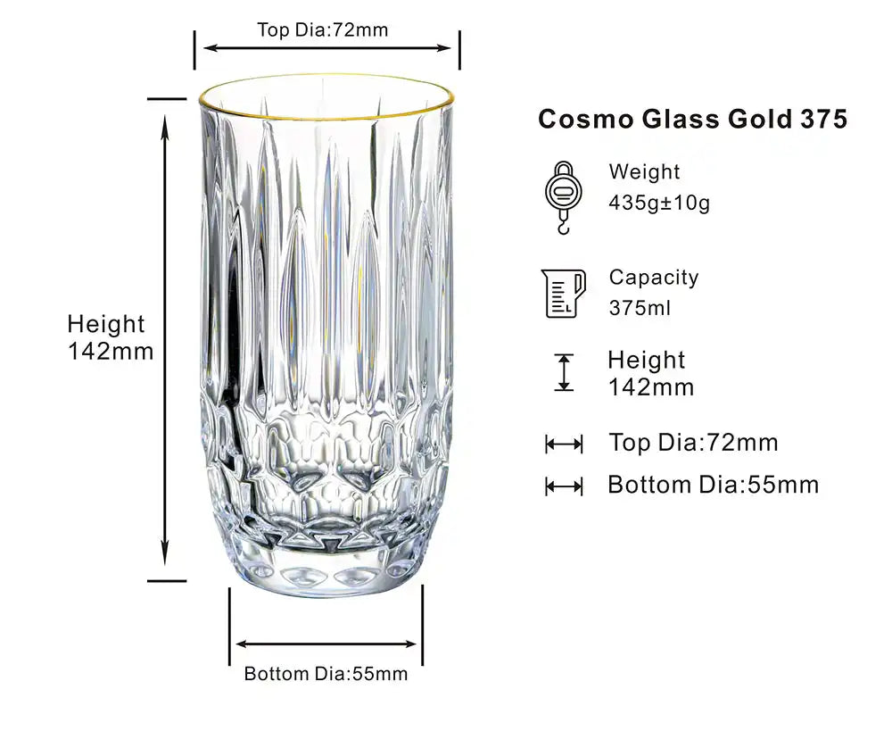 Dubblin Cosmo Gold Mocktail Glass Set 375 ml