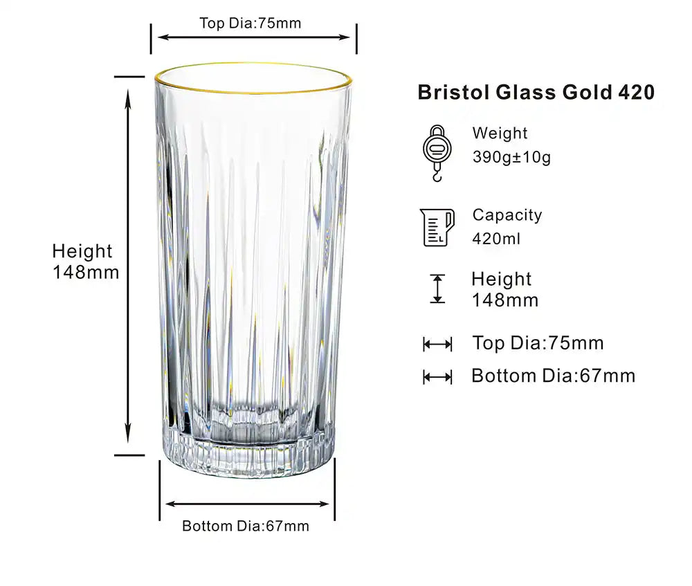 Dubblin Bristol Gold Mocktail Glass Set 420 ml