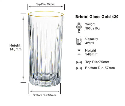 Dubblin Bristol Gold Mocktail Glass Set 420 ml