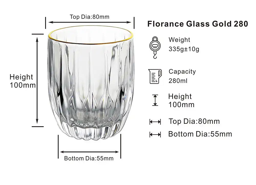 Dubblin Florence Gold Whiskey Glass Set 280 ml