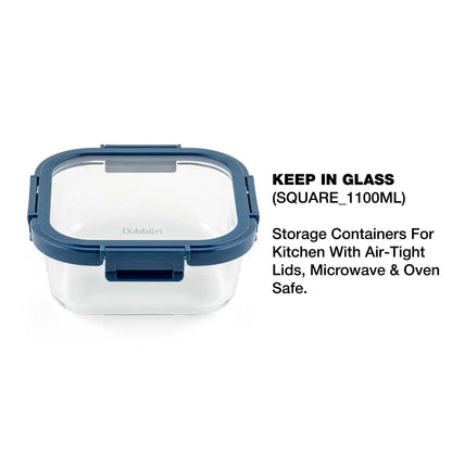 Dubblin Keep In Glass Square Glass Container 1100 ml