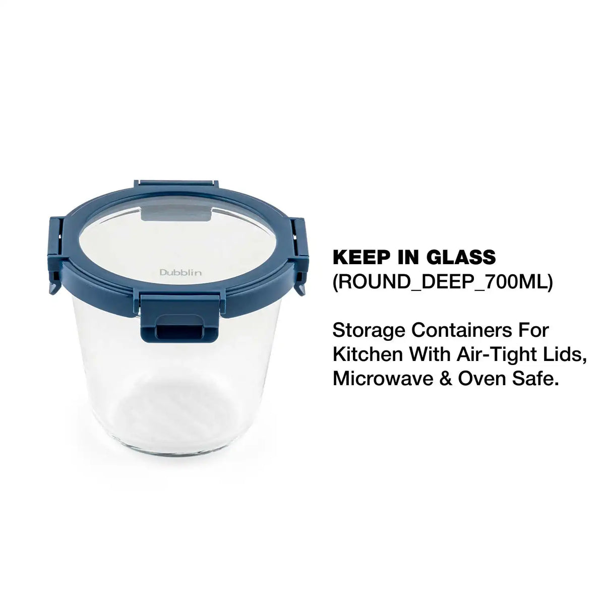 Dubblin Keep In Glass Deep Round Glass Container 700 ml