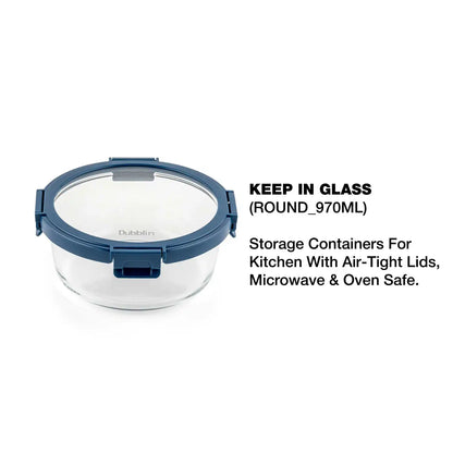 Dubblin Keep In Glass Round Glass Container 970 ml