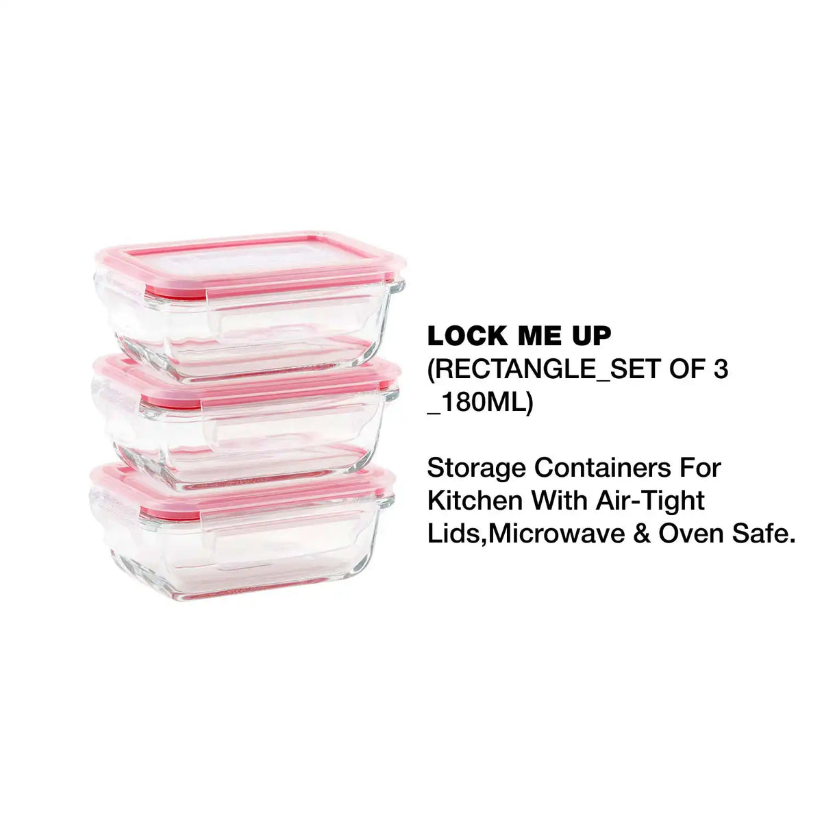 Dubblin Lock Me Up Rectangle Glass Container Set of 3 180 ml