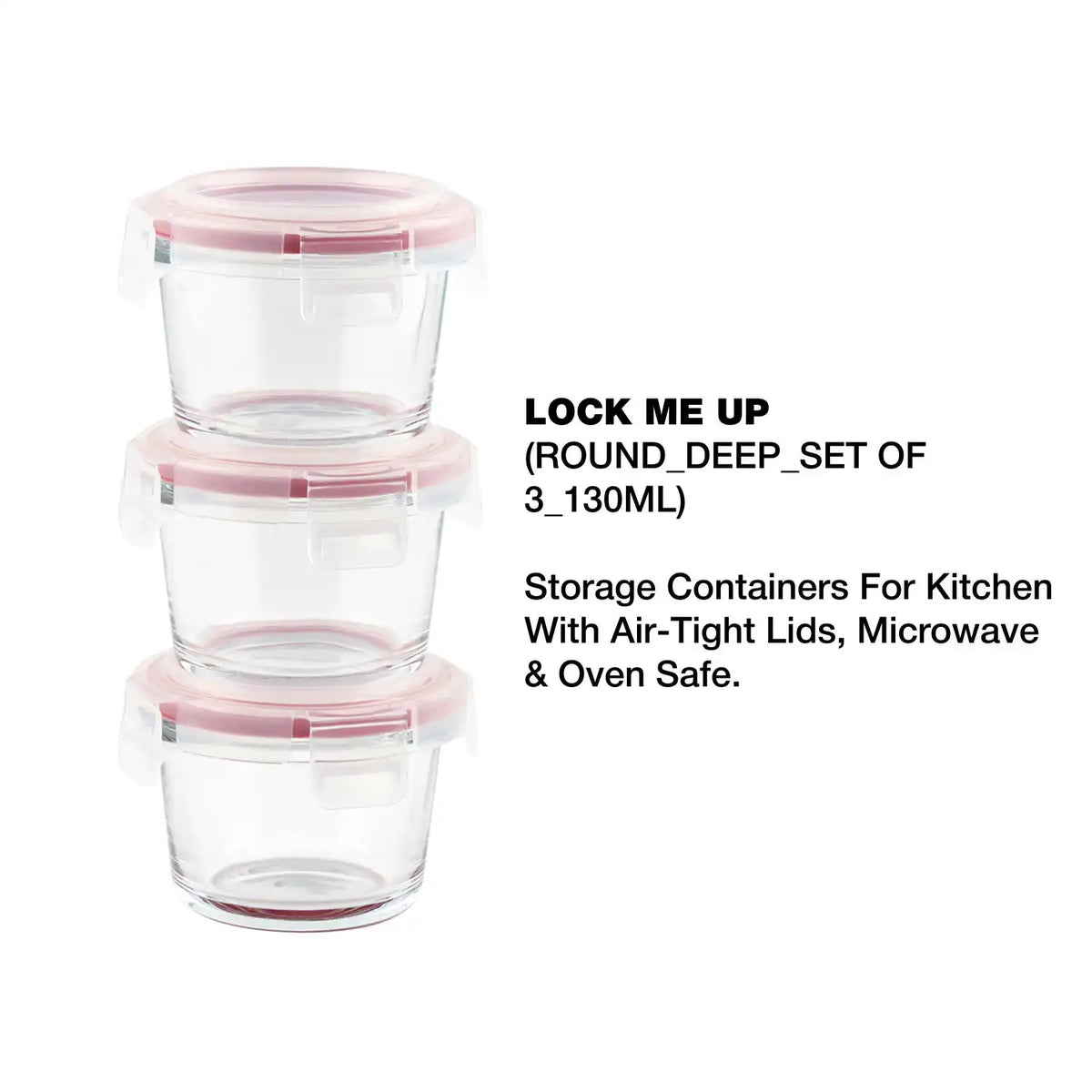 Dubblin Lock Me Up Deep Round Glass Container Set of 3 130 ml
