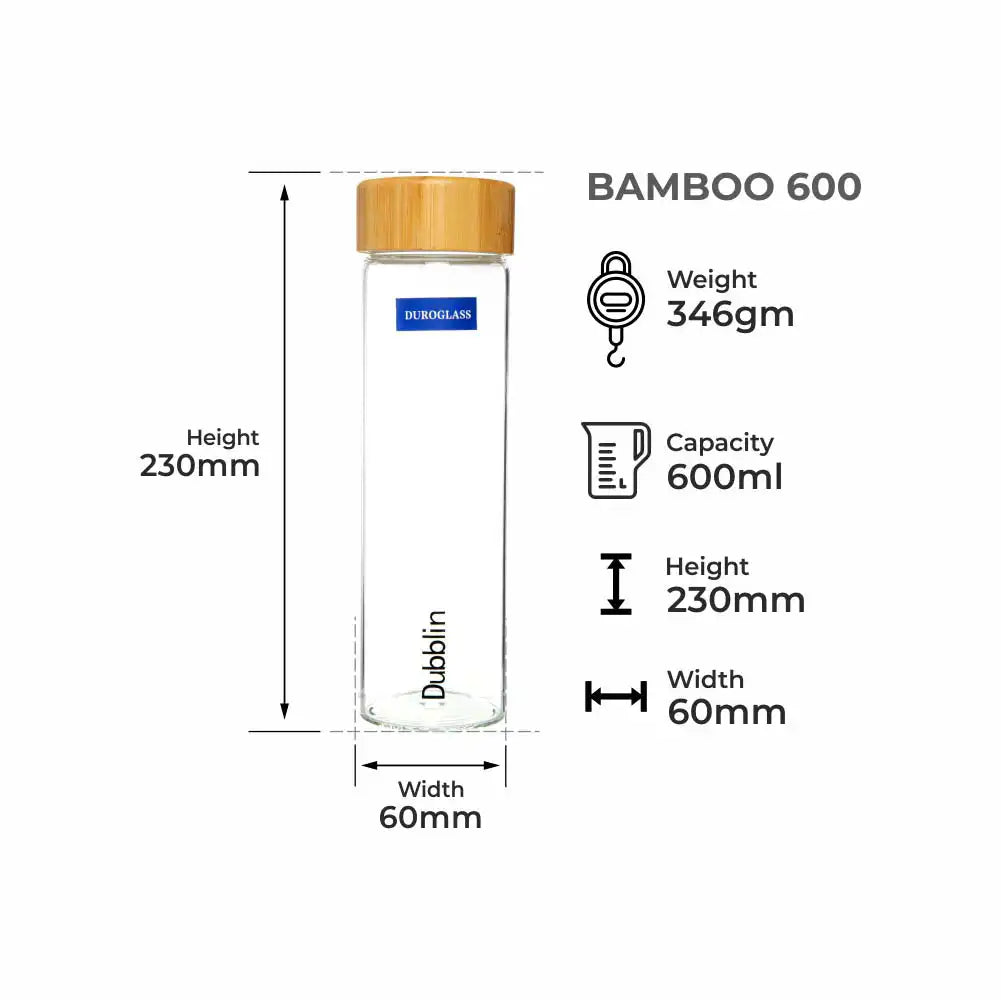 Dubblin Bamboo Glass Water Bottle 600 ml