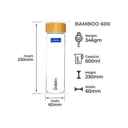 Dubblin Bamboo Glass Water Bottle 600 ml