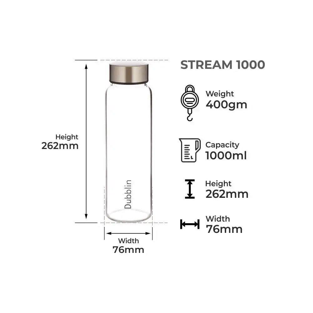 Dubblin Stream Glass Water Bottle 1000 ml