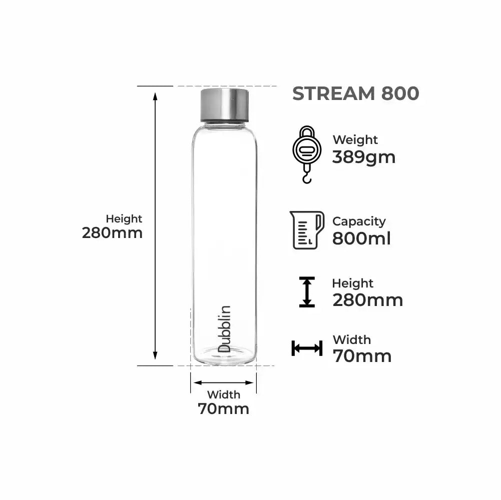 Dubblin Stream Glass Water Bottle 800 ml