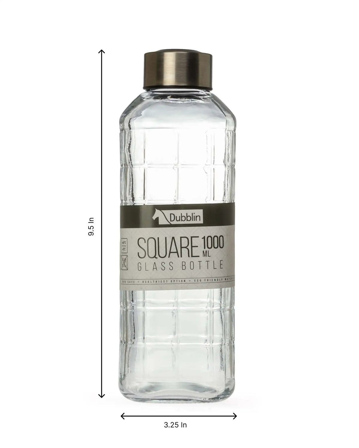 Dubblin Square Glass Water Bottle 1000 ml