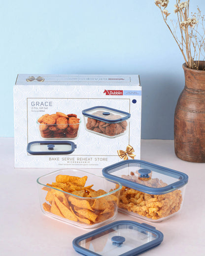 Dubblin Grace Glass Gift Set of 2 Rectangle Containers 800 ml