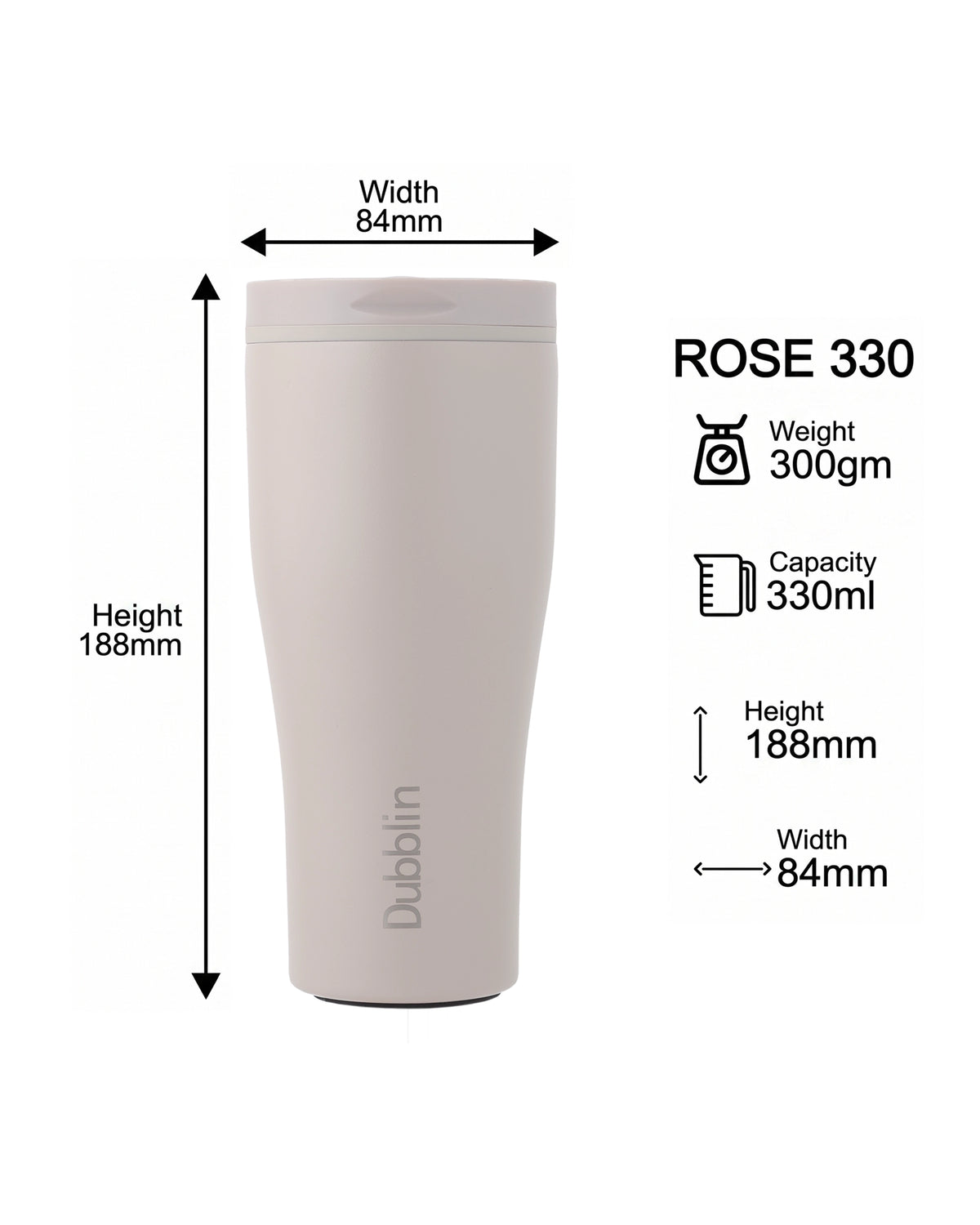 Dubblin Rose Stainless Steel Mug 330 ml