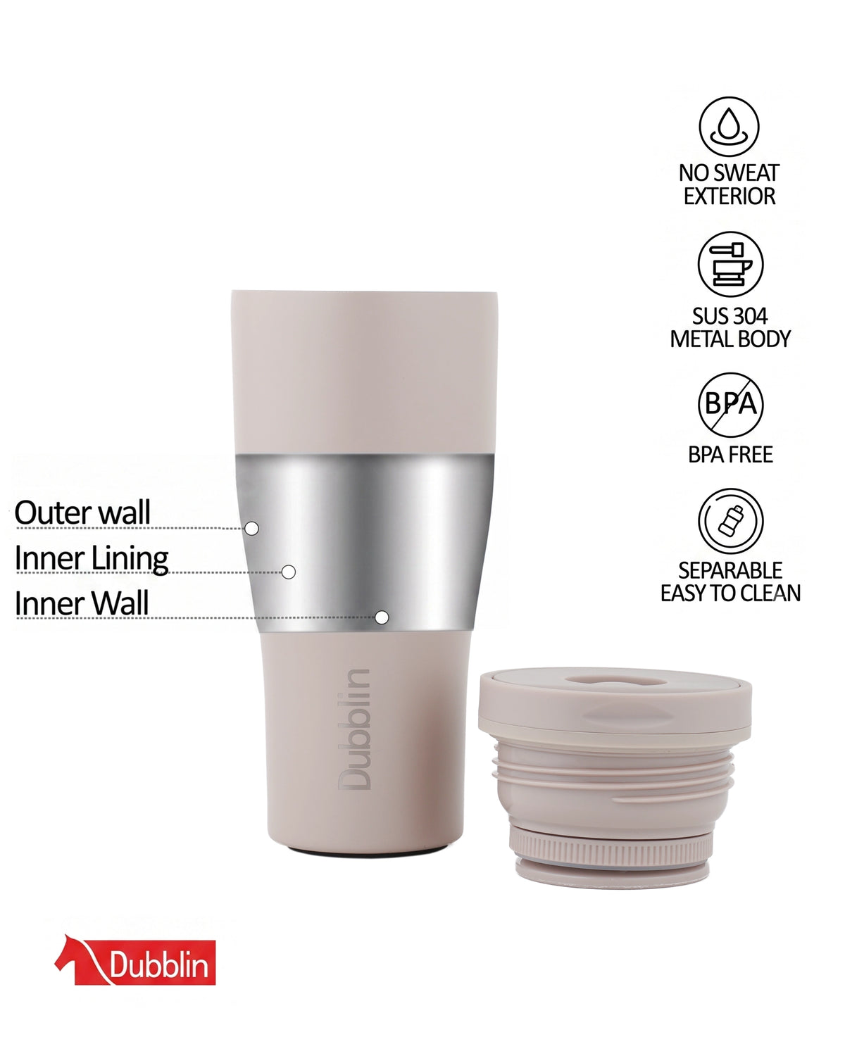 Dubblin Rose Stainless Steel Mug 330 ml