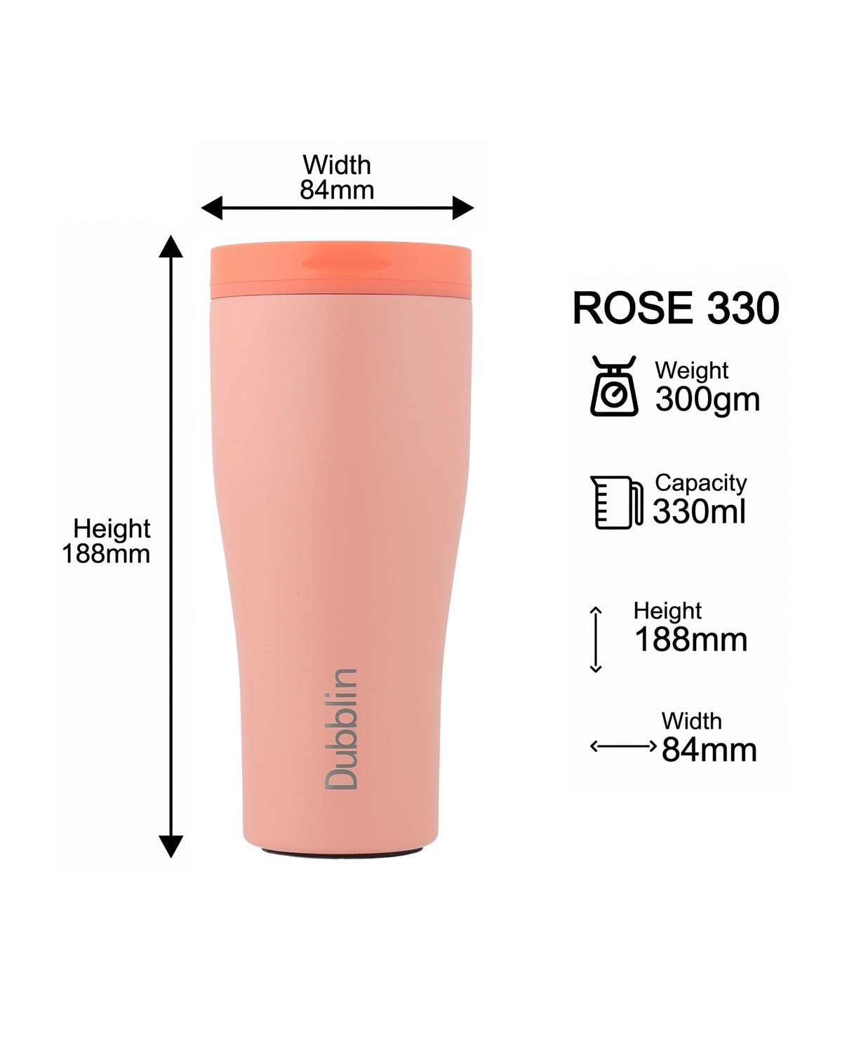 Dubblin Rose Stainless Steel Mug 330 ml