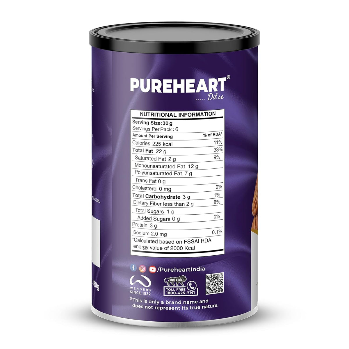Pureheart Premium Pecan Nuts 180g | Premium Natural Pecans | Healthy Dry Fruits Snack | Rich in Protein | Fibre & Antioxidants | Ideal for Snacking & Baking