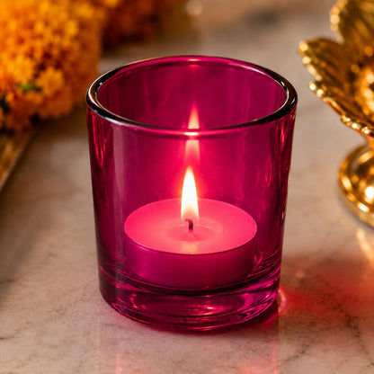 Pure Source India Pink Glass Votive Tealight Candle Holders Pack of 16