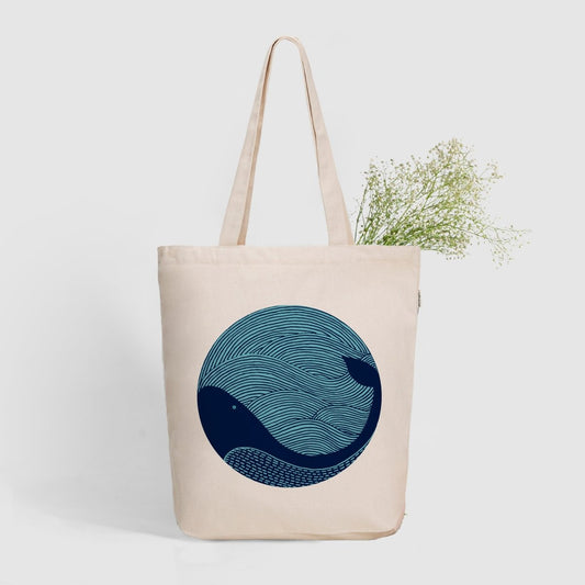 Ecoright Whale Doodle Zipper Tote Bag