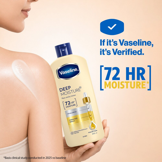Vaseline Intensive Care Deep Moisture Body Lotion applied on skin