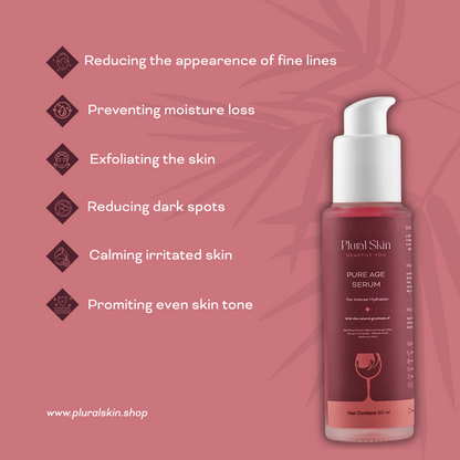 Plural Skin Pure Age Serum bottle with dropper, featuring hyaluronic acid and red wine extract for skin. - Image 3