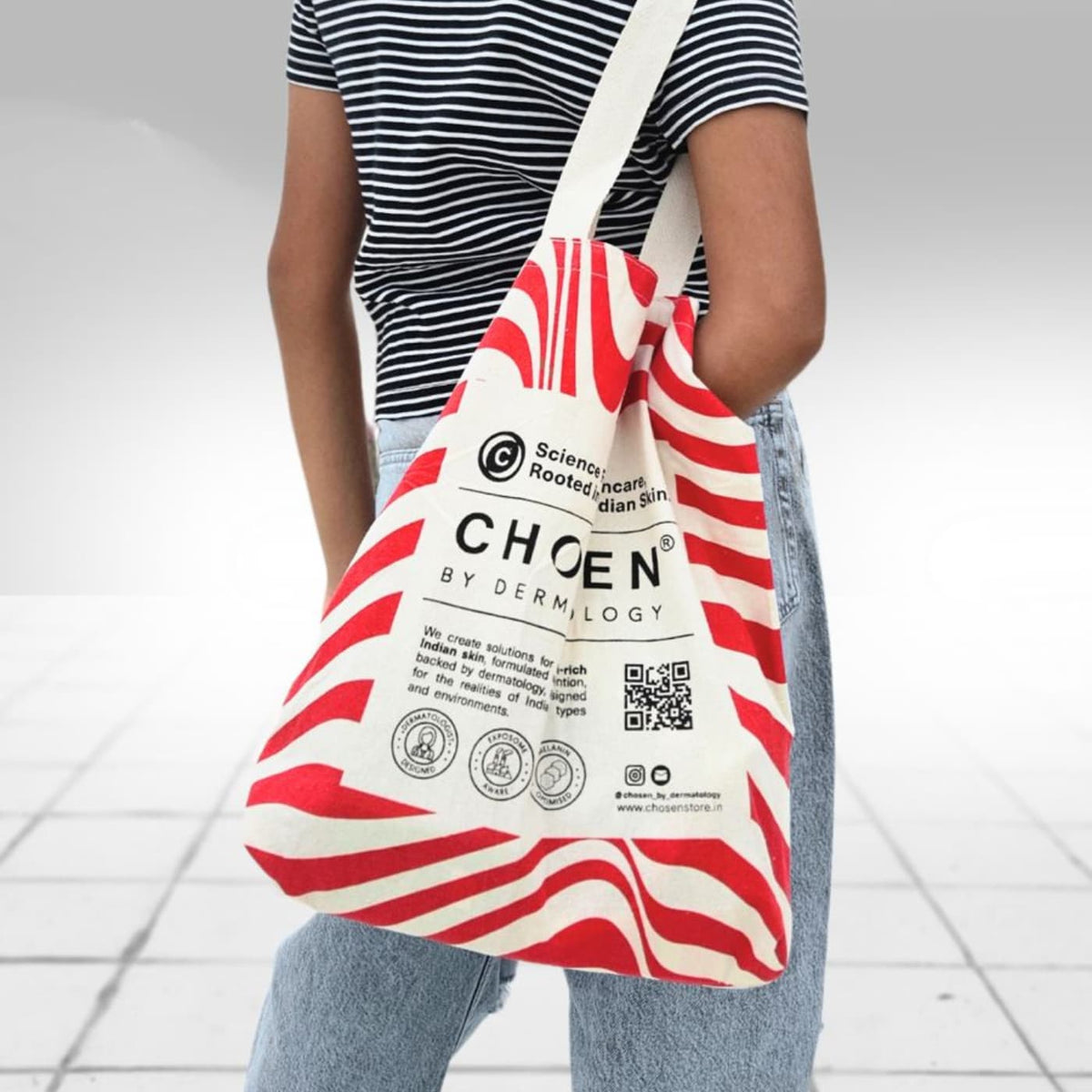 A stylish, eco-friendly Chosen Tote Bag made from organic cotton, perfect for daily essentials and sustainable living.