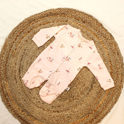 Matching cuffed baby beanie in pale pastel pink