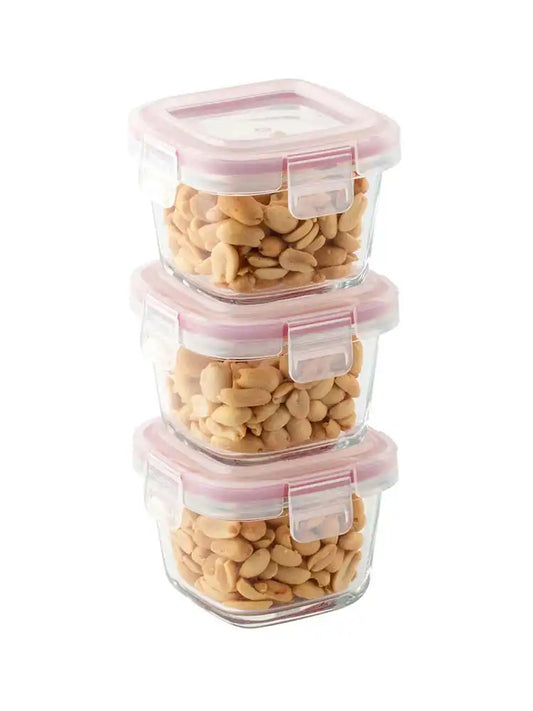 Dubblin Lock Me Up Deep Square Glass Container Set of 3 160 ml