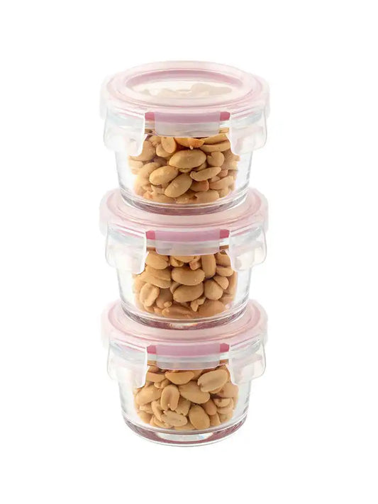 Dubblin Lock Me Up Deep Round Glass Container Set of 3 130 ml