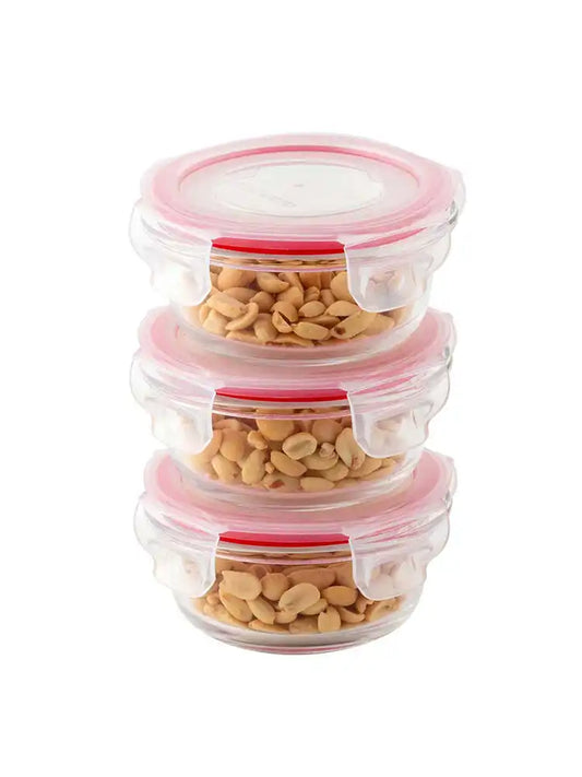 Dubblin Lock Me Up Round Glass Container Set of 3 200 ml