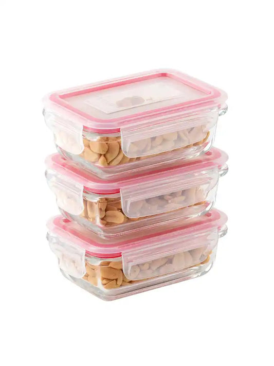 Dubblin Lock Me Up Rectangle Glass Container Set of 3 180 ml