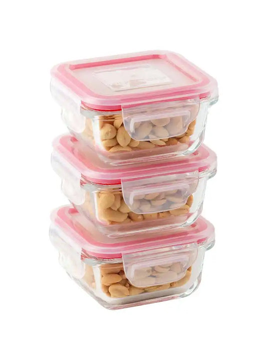 Dubblin Lock Me Up Square Glass Container Set of 3 140 ml