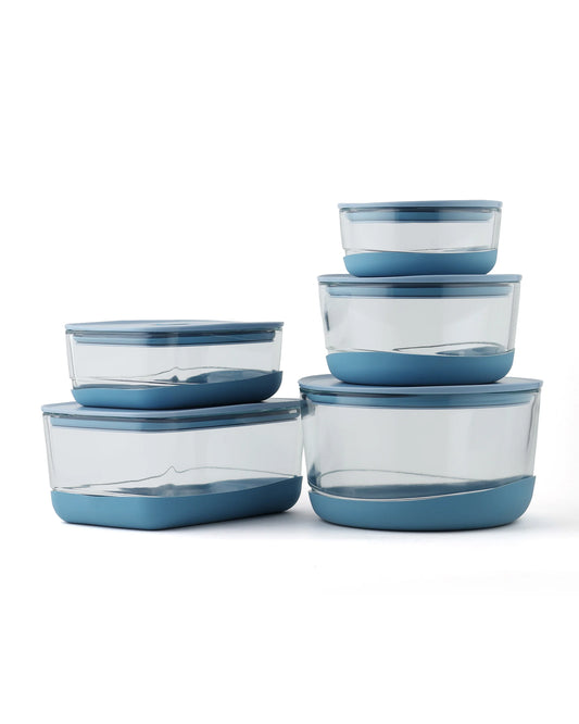 Dubblin Posh Container Blue Set of 5 Round and Rectangle Glass Containers