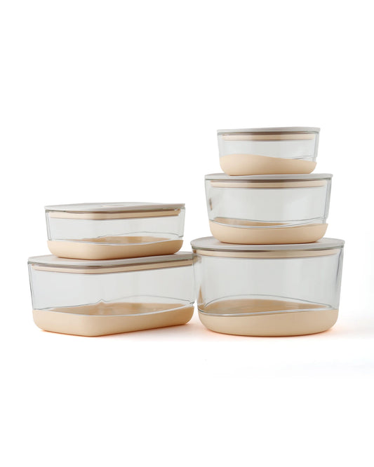 Dubblin Posh Container Grey Set of 5 Round and Rectangle Glass Containers