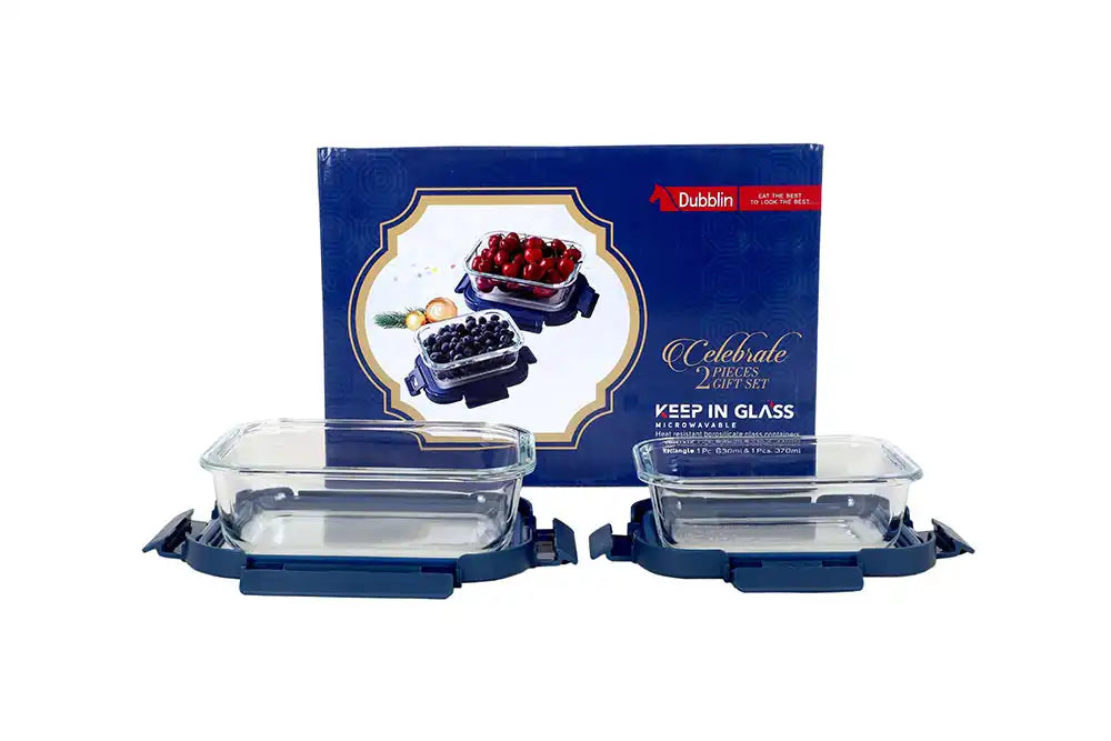 Dubblin Celebrate Glass Gift Set of 2 Rectangle Containers