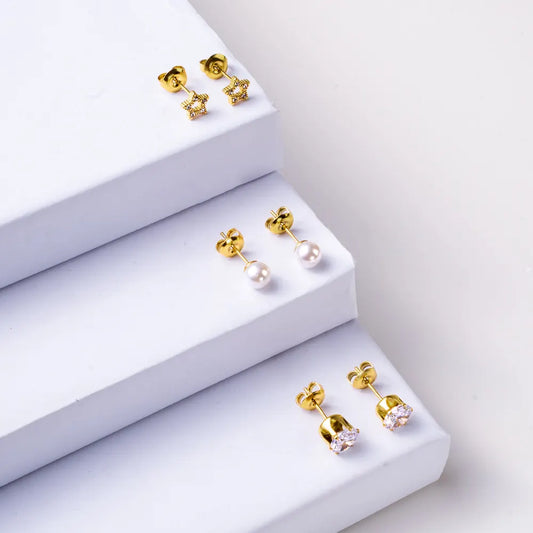 Palmonas Starlit Sparkle CZ and Pearl Stud Earring Set