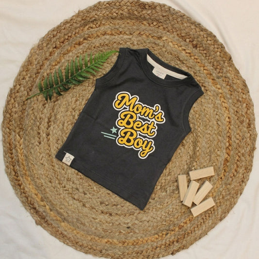 Bachpan kids wear New Born Sleeveless Graphic Tee — Charcoal Ash