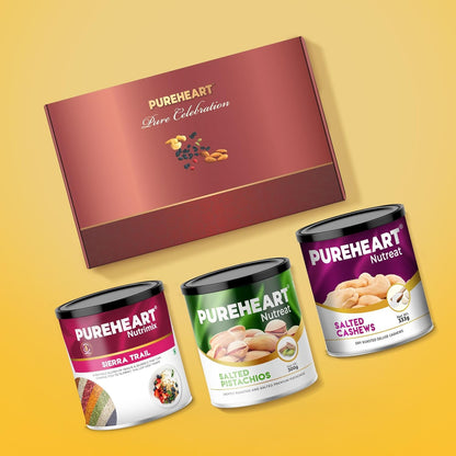 PUREHEART Premium Diwali Gift Hamper | Corporate Dry Fruits Gift Box with Salted Cashews (333g)| Sierra Trail (454g)| Salted Pistachios (300g)|Chocolate|Diwali Greeting Card