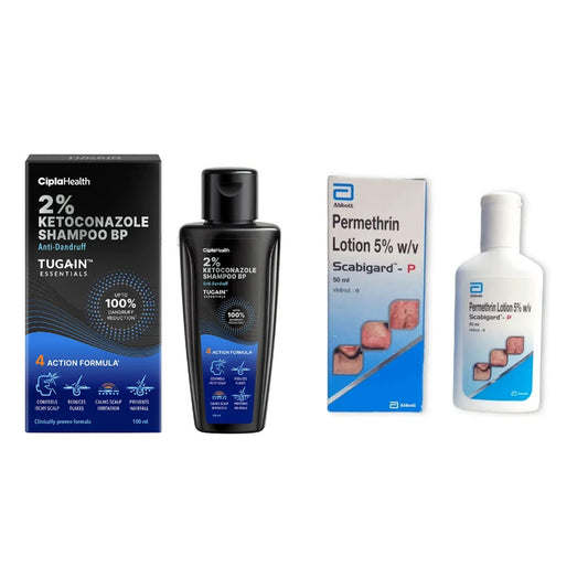 Tugain 2% Ketoconazole Shampoo 100ml & Scabigard-P Permethrin Lotion 5% 50ml Combo