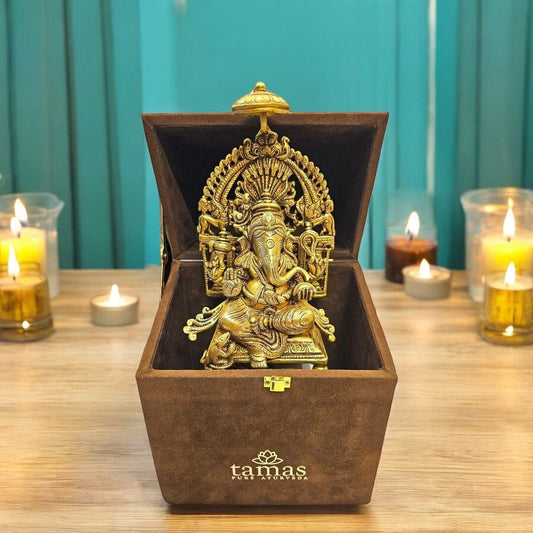 Tamas Brass Chowki Ganesha (9 Inch) | Free Luxury Gift Box