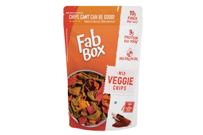 A vibrant bag of Fabbox Mix Veggie Chips displaying a colorful assortment of crispy vegetable slices. - Image 2