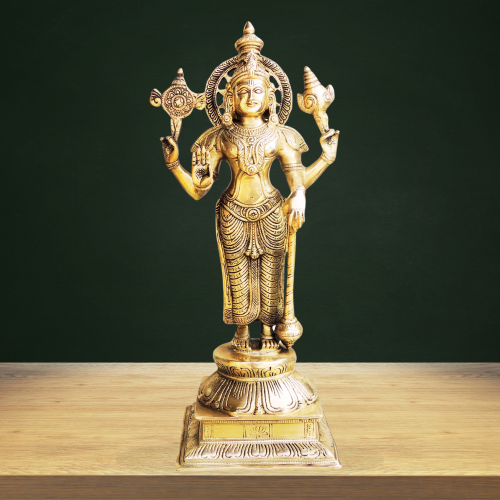 Brass Vishnu Ji God Idol Statue 5.68Kg - PUSHMYCART