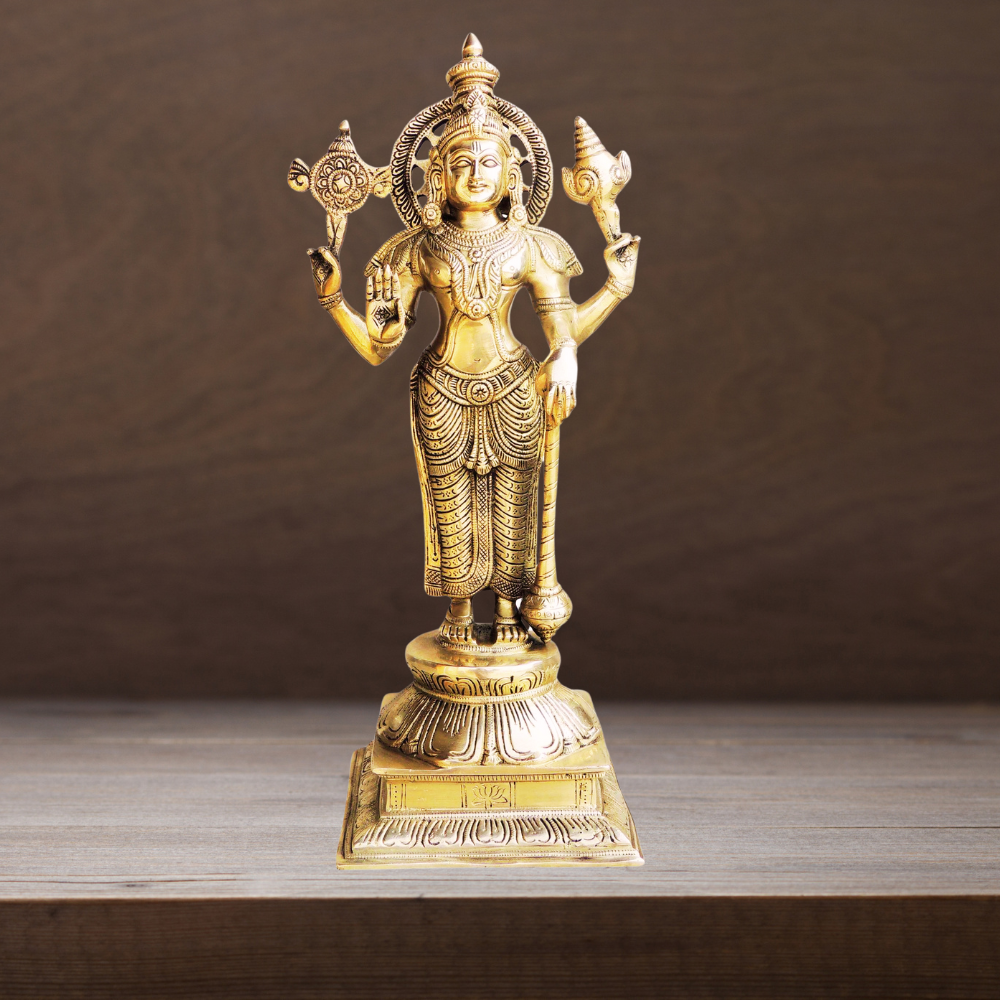 Brass Vishnu Ji God Idol Statue 5.68Kg - PUSHMYCART