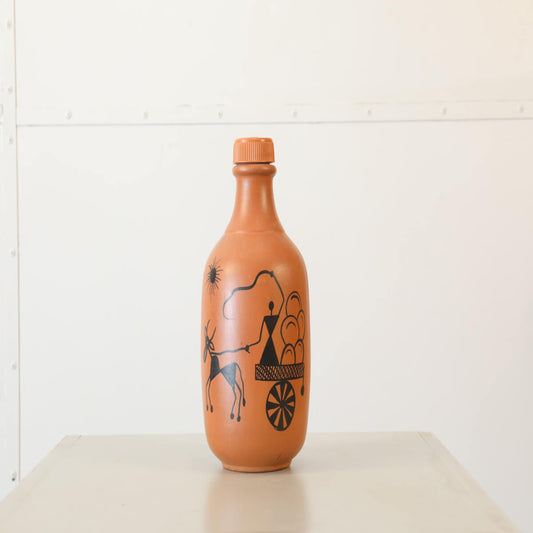 Mitticool Clay Water Bottle Warli Cart Design 1.25 Liter